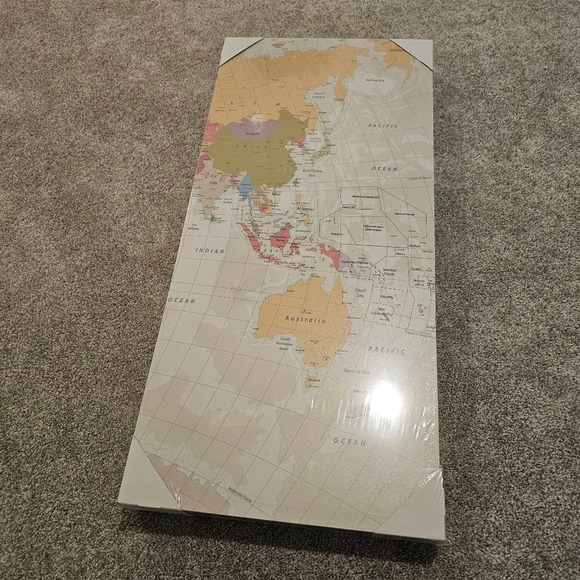 World Map Canvas Wall Art Beige 45.3 in W x 09 in D x 32.5 in H - Picture 6 of 6